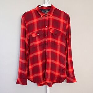 GAP + Pendleton Boyfriend Flannel Button Down Shirt Size M Red/Peach Soft Grunge